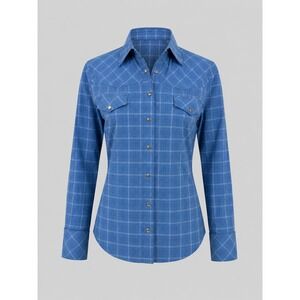 Vintage‎ Y2K DCC Juniors Blue Plaid Western Snap Shirt Womens Medium Cowgirl